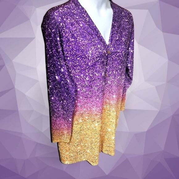 TRENDSI Women's Multi Color Plus Size Gradient Button-Up LongSleeve Cardigan 2X - Picture 4 of 14